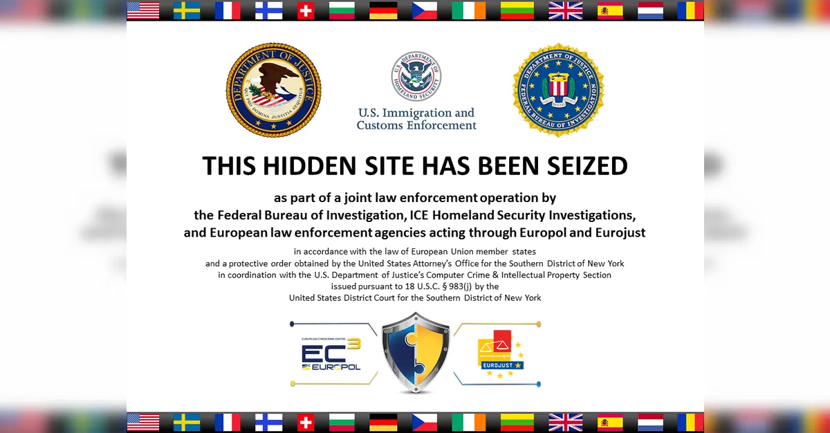 Hinweis zur Beschlagnahmung einer Dark-Web-Website durch eine Strafverfolgungsbehörde.