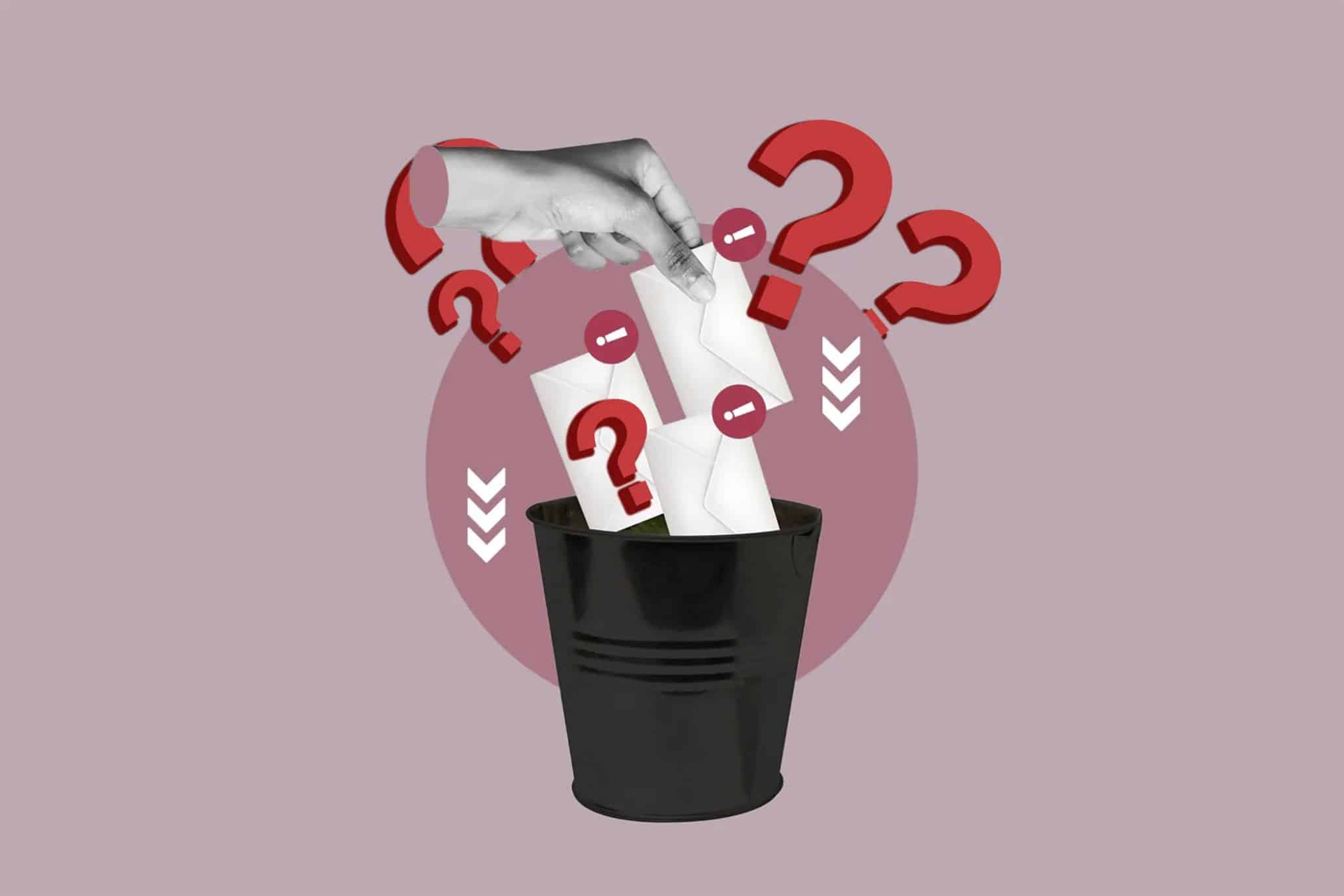 Messaggi gettati nel cestino con punti interrogativi attorno