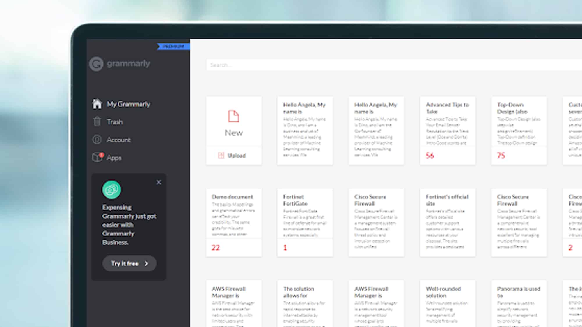 Uno schermo di laptop che mostra Grammarly