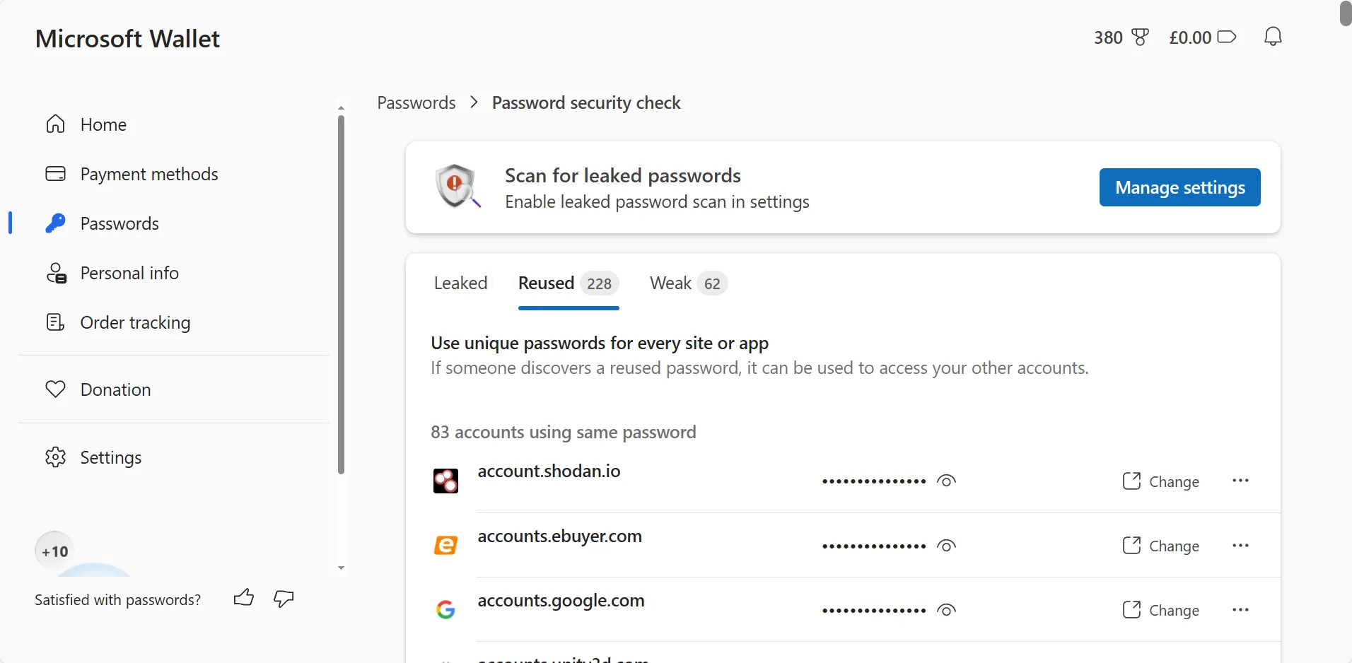 Microsoft Edge Wallet-Passwort-Manager.