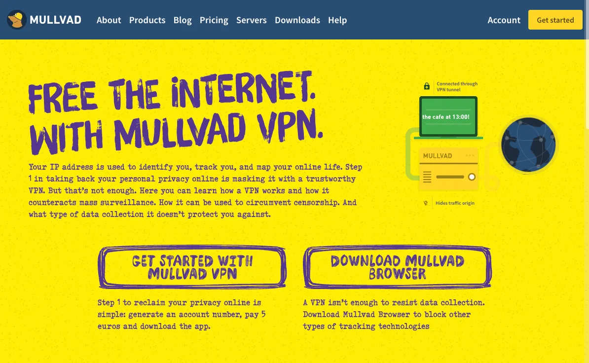 Page d'accueil du site Web de Mullvad VPN