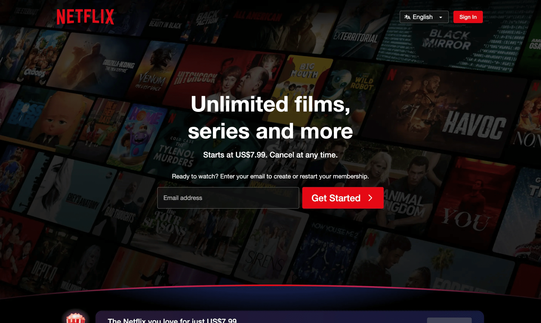 Pagina iniziale di Netflix