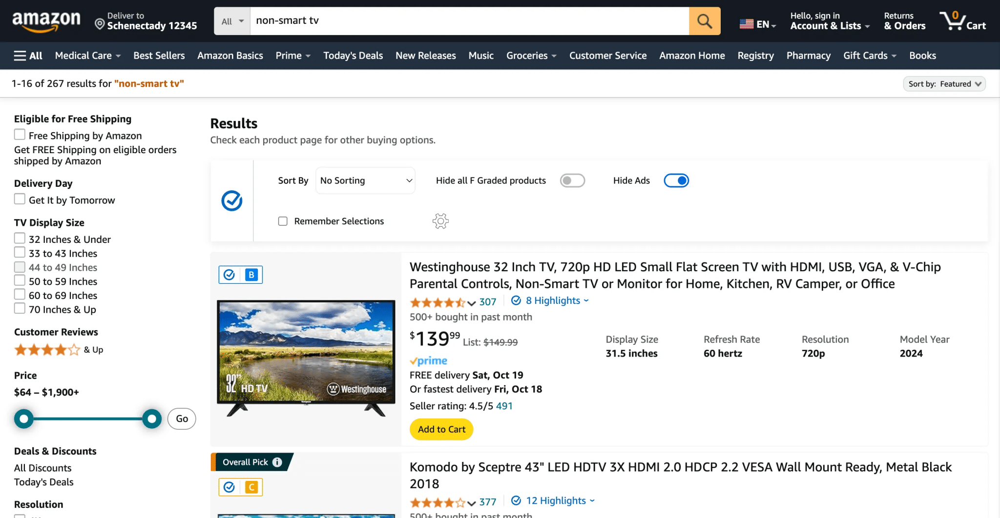TV non smart in offerta su Amazon.com