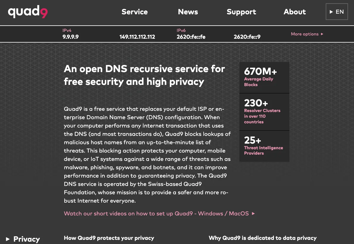 Site Web du résolveur DNS Quad9