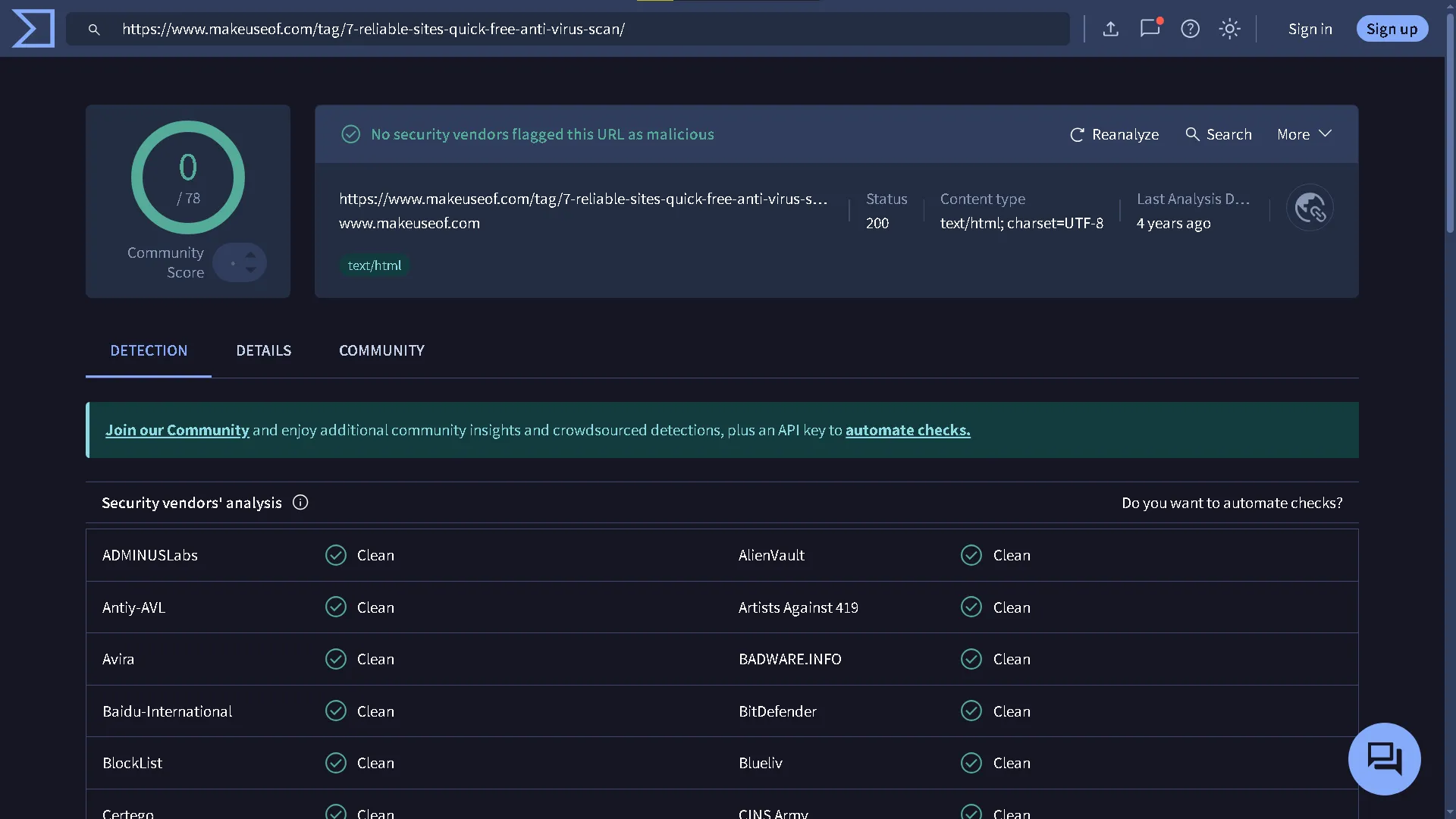 فحص عنوان URL بحثًا عن الفيروسات باستخدام موقع VirusTotal الإلكتروني