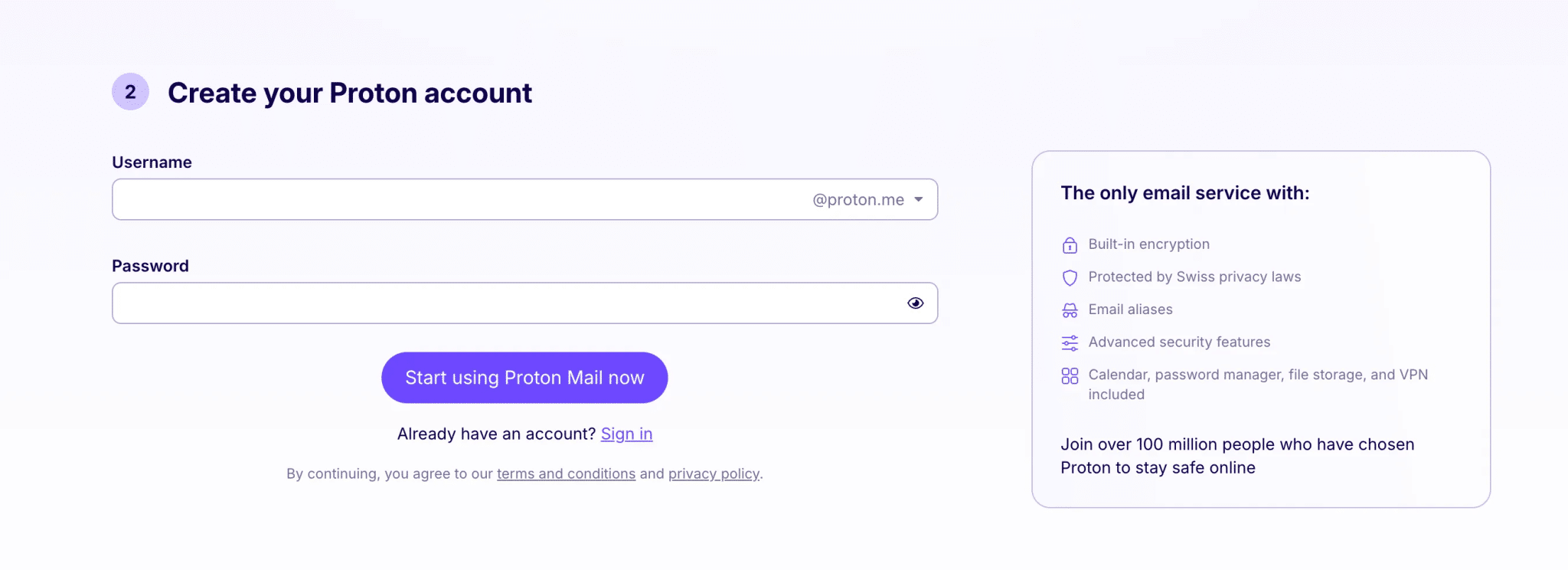 Δημιουργία λογαριασμού Proton Mail