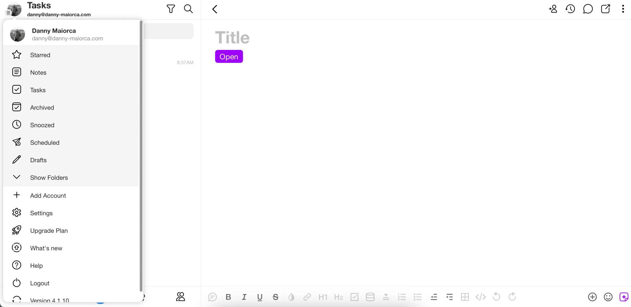 Seleziona Attività nel menu su Spike