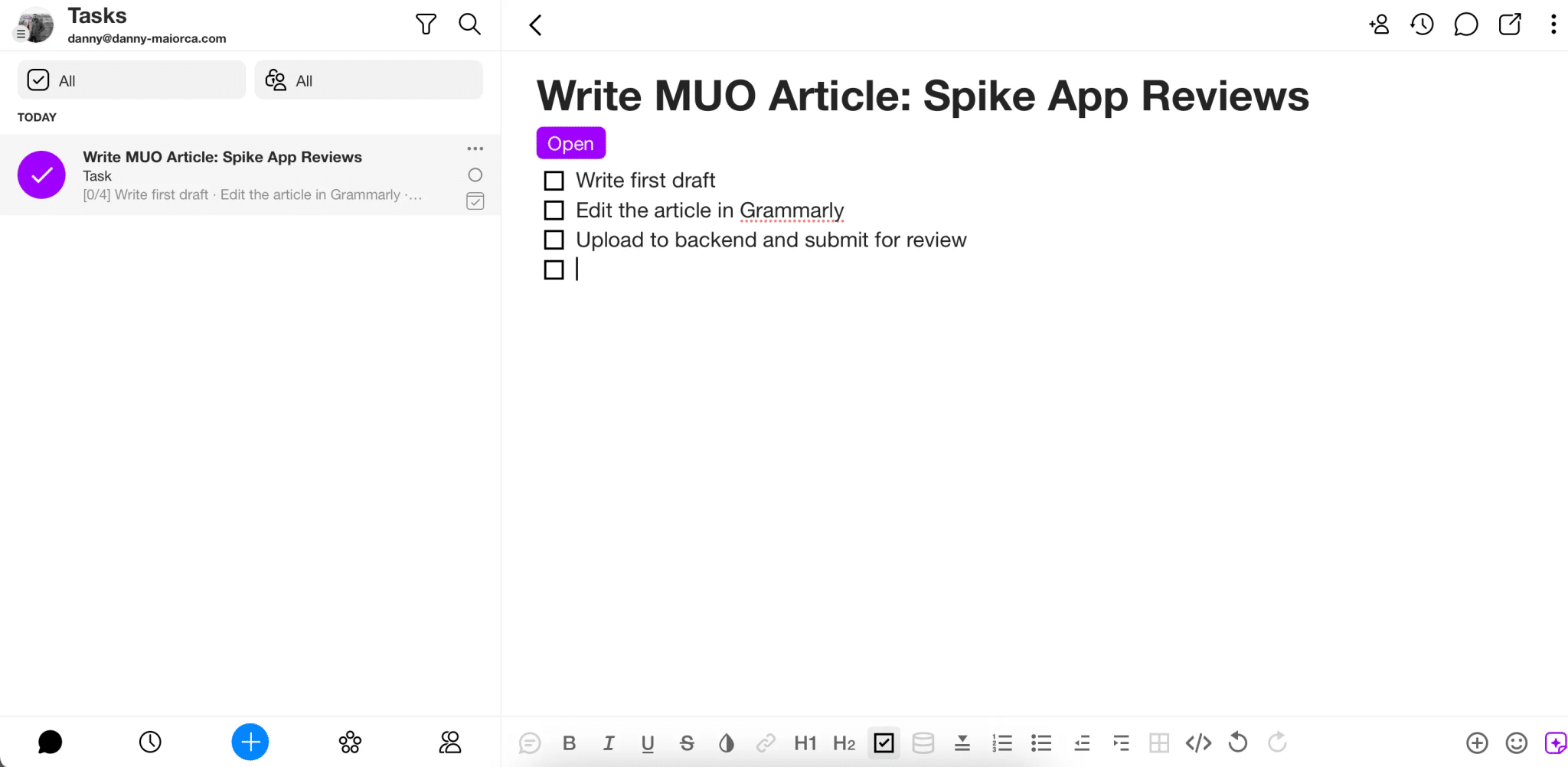 Prendere appunti nell'app Spike