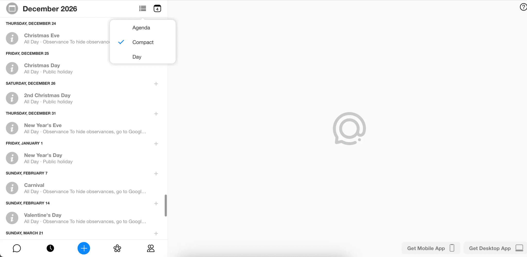 Modifica della visualizzazione del calendario nell'app Spike