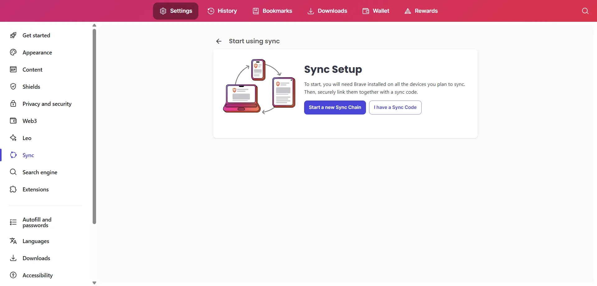 Avvio di un nuovo thread di sincronizzazione in Brave