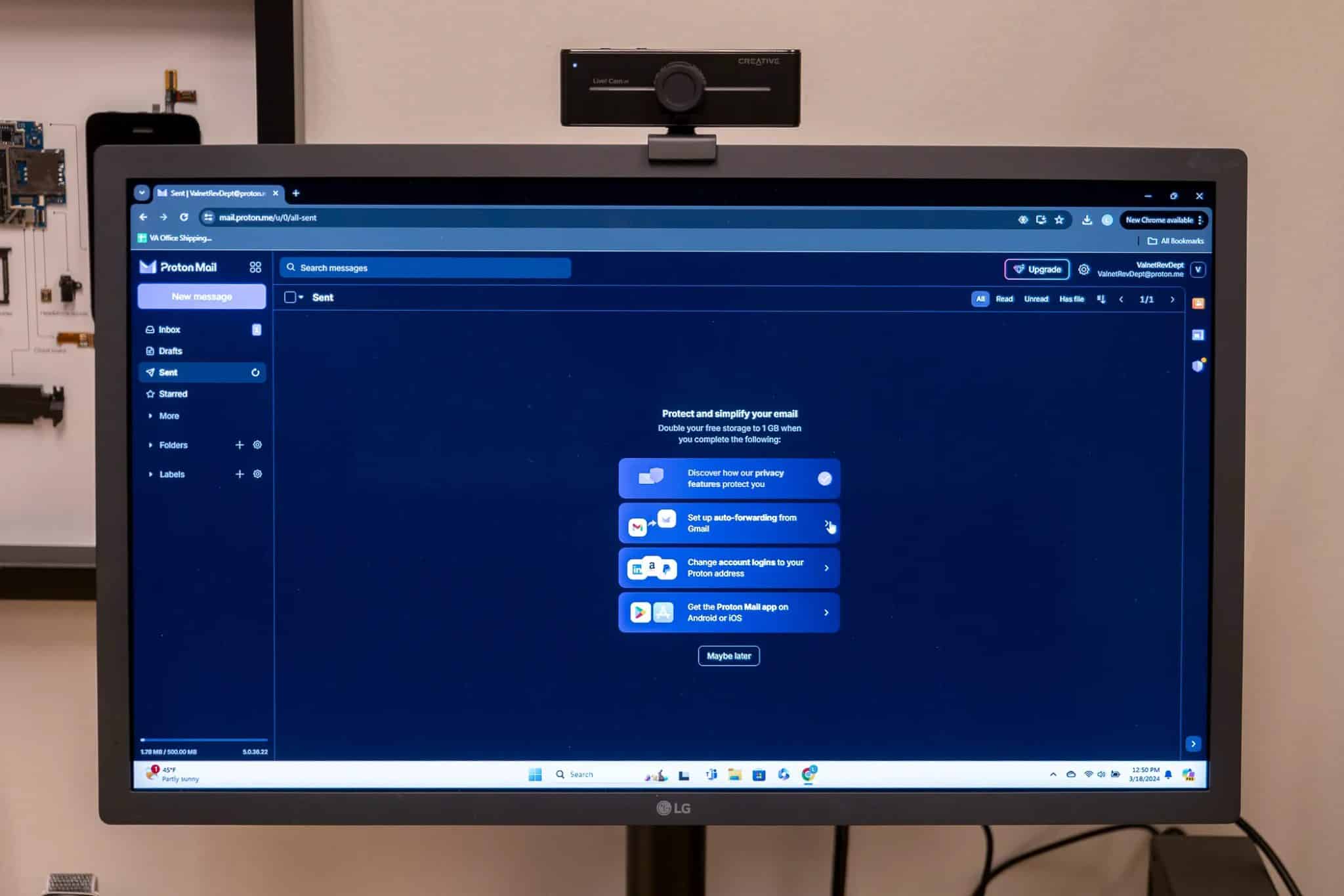 Schermata iniziale dell'app Proton Mail