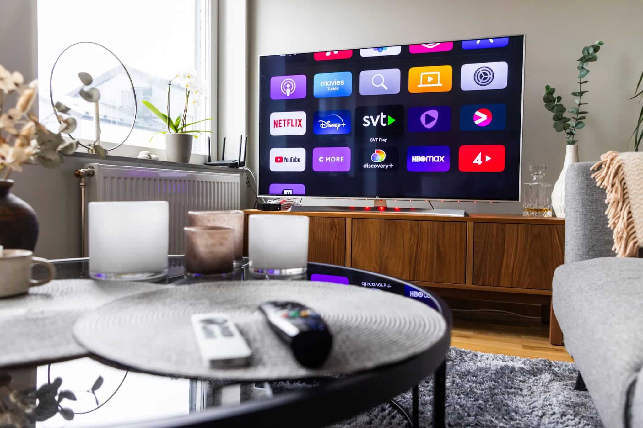 tv displaying lots of streaming apps
