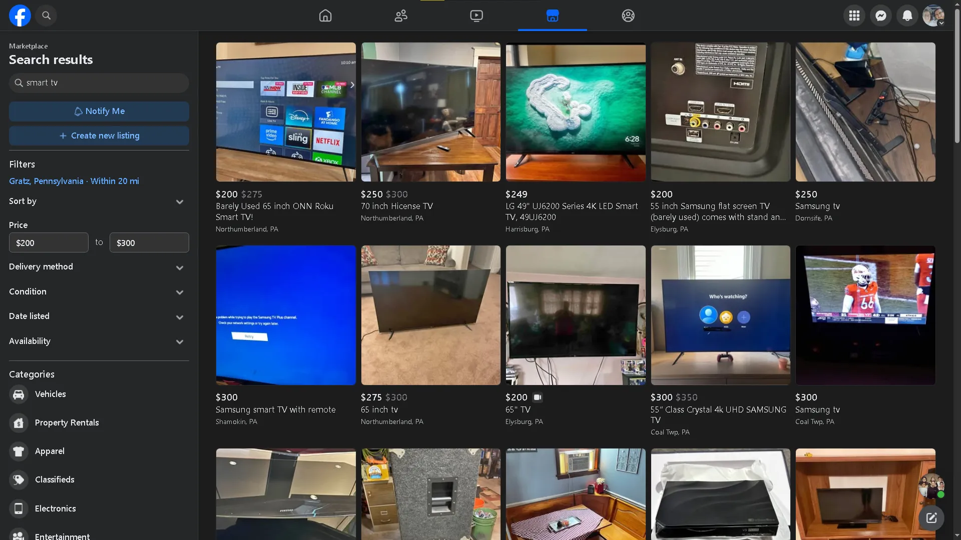 Utilizza Facebook Marketplace per trovare smart TV in vendita