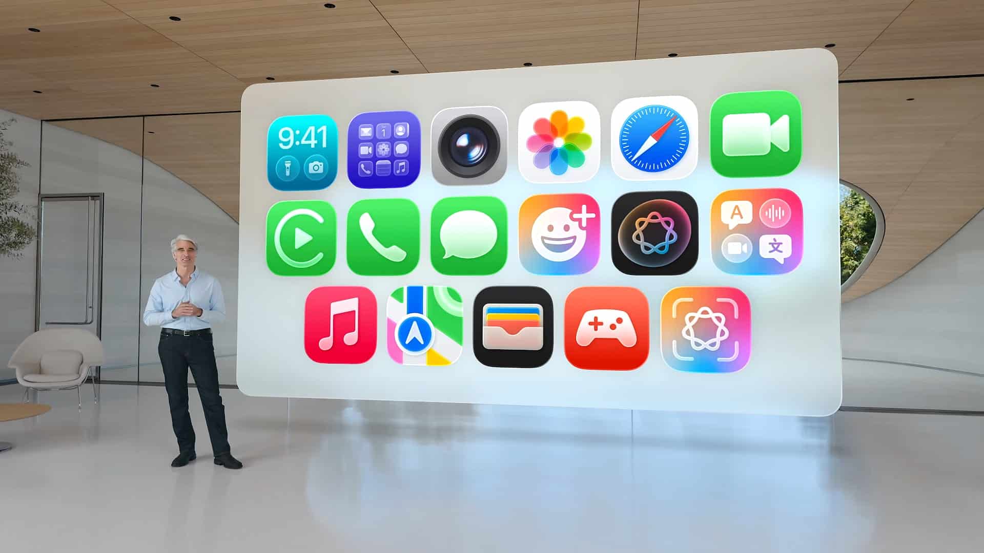 كريج فيديريغي من Apple يقدم iOS 26 في مؤتمر المطورين العالميين (WWDC) الذي عقدته الشركة في يونيو 2025.