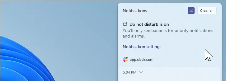 Funkcja DND w systemie Windows 11 aktywna