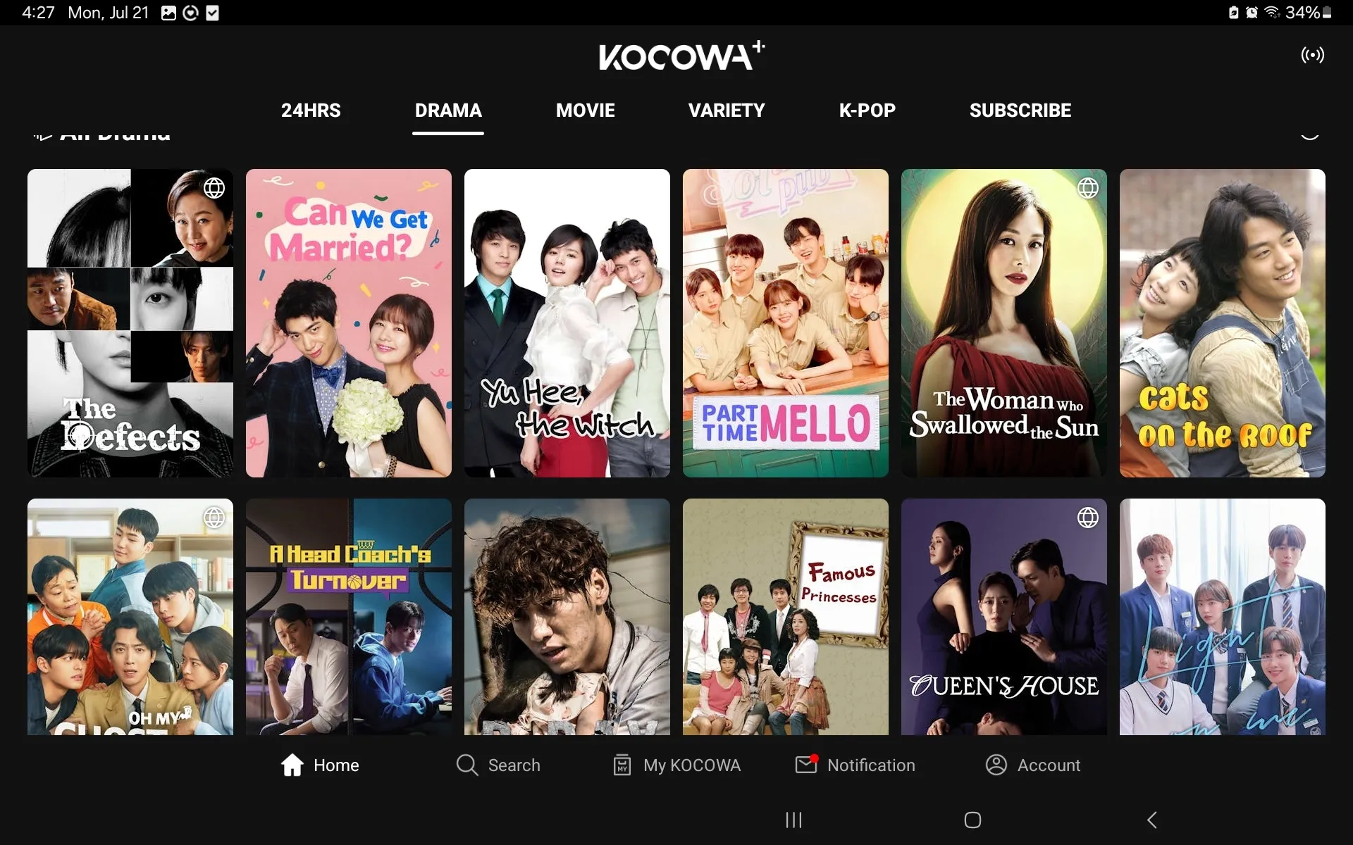 Kocowa Plus 應用程式上的韓劇列表