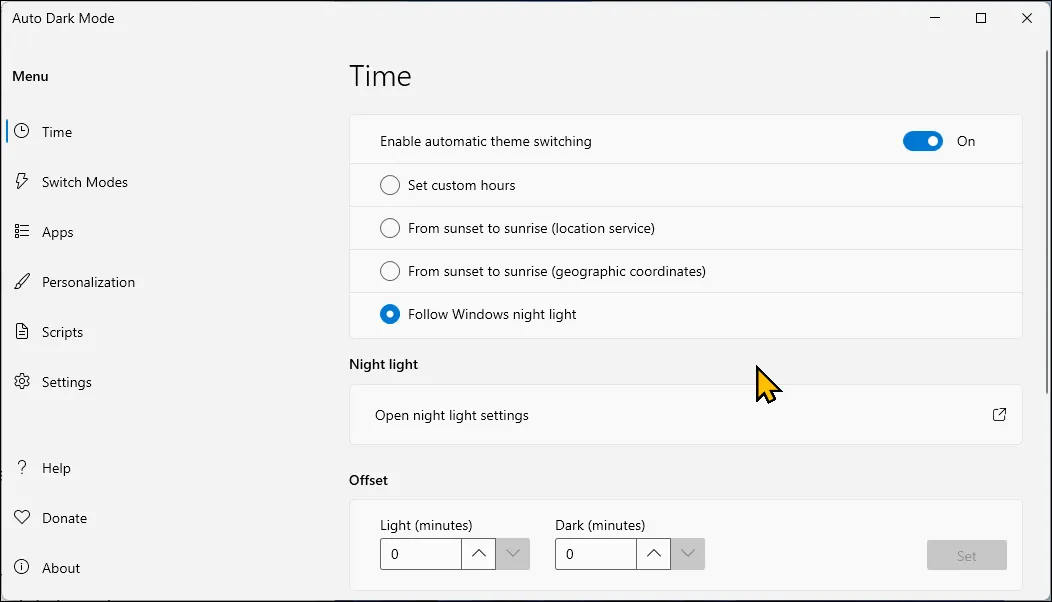 Interfaccia in modalità scura automatica in Windows 11