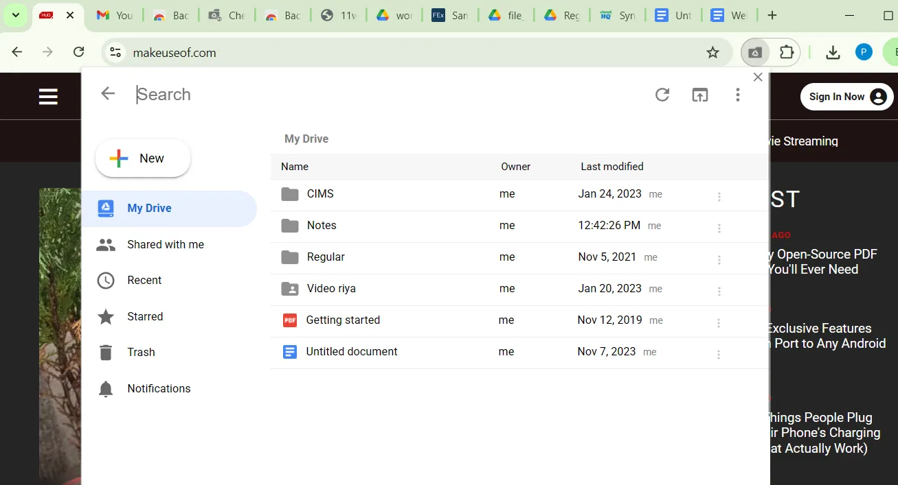 Estensione Checker Plus che mostra Google Drive nel browser