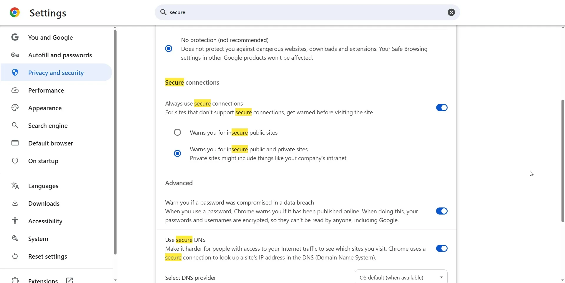 Chrome utilise toujours l'option de connexions sécurisées