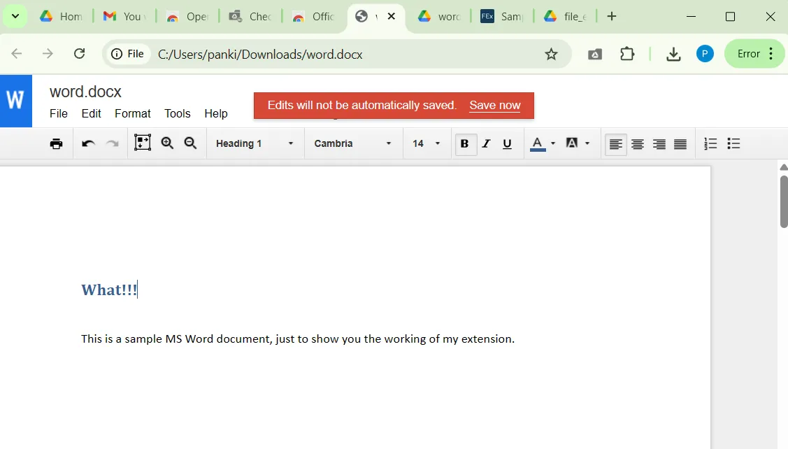 Modifica di un documento Word nel browser web Google Chrome