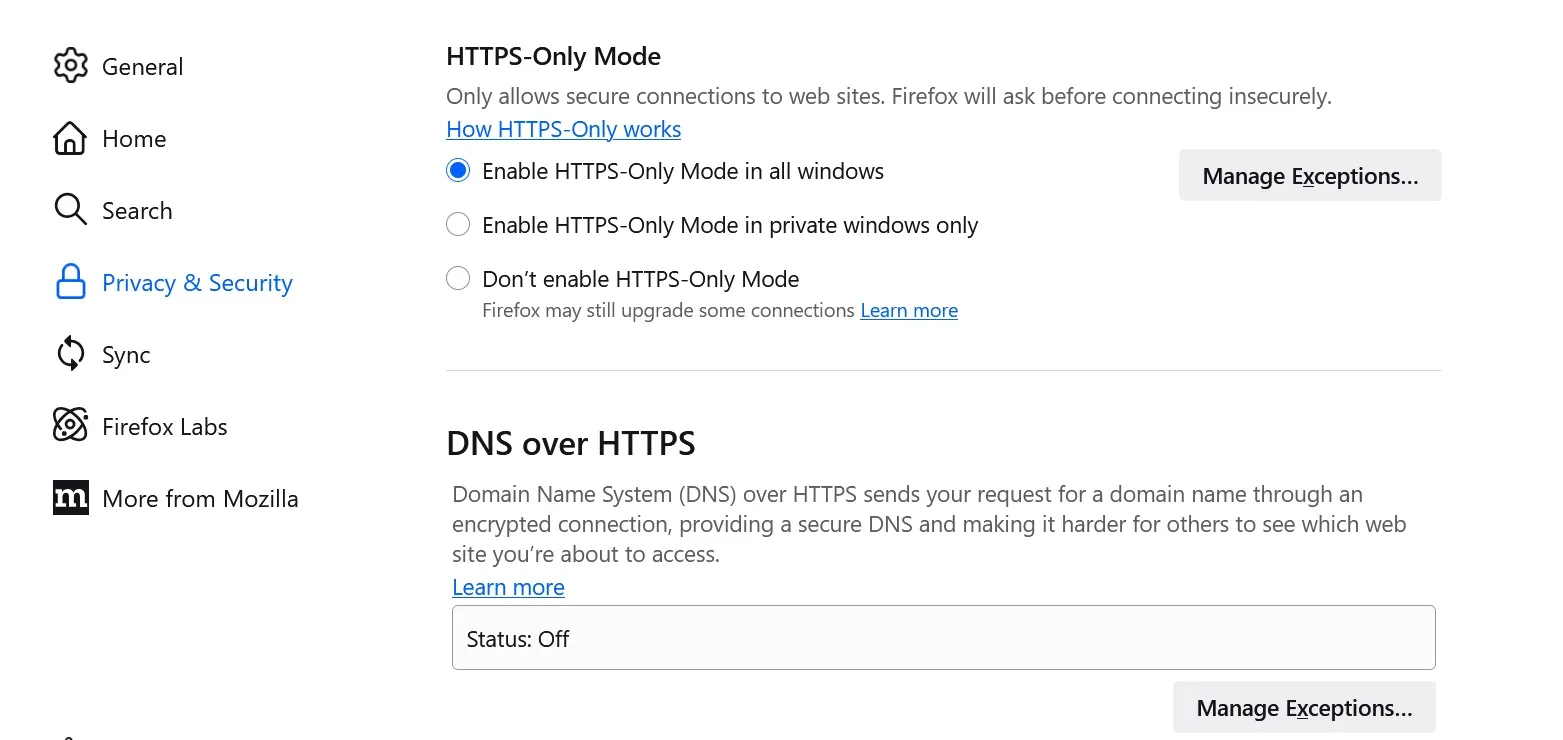 Activer le mode https uniquement dans Firefox.