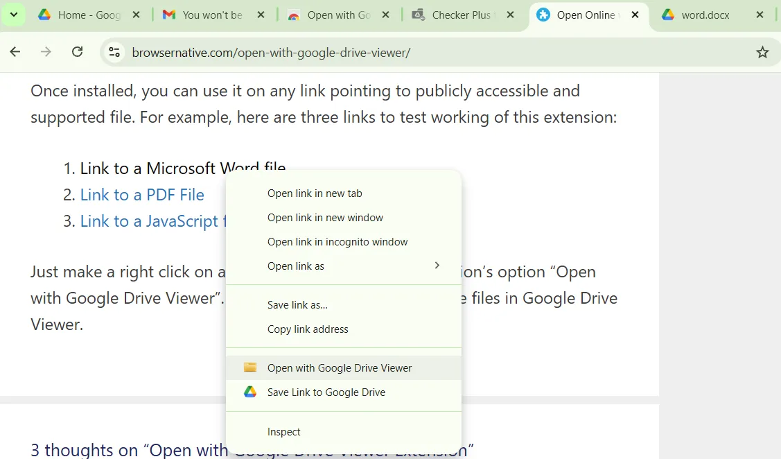 Apri con l'opzione Visualizzatore Google Drive nel menu di scelta rapida di Chrome