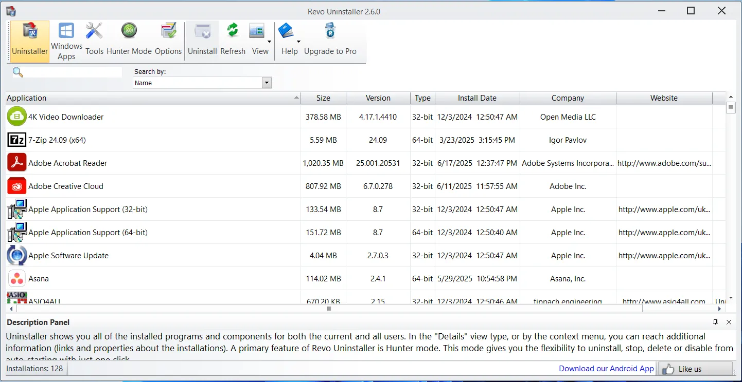 Revo Uninstaller su Windows.