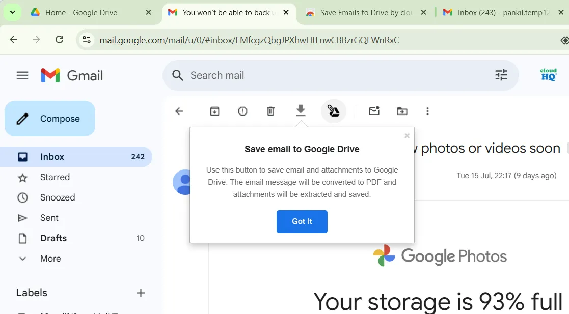 Salva le email di Gmail su Google Drive