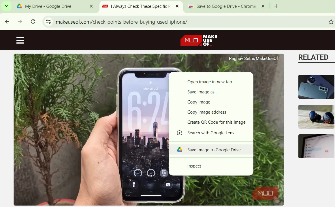 Opzione Salva su Google Drive nel menu di scelta rapida di Google Chrome