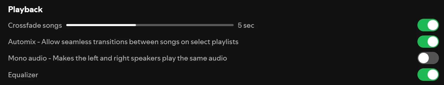 spotify 調整無縫播放和交叉淡入淡出。