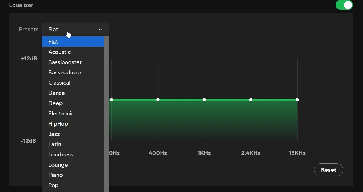 spotify 均衡器設定。
