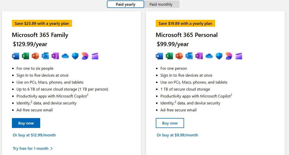 Microsoft 365 定價頁面