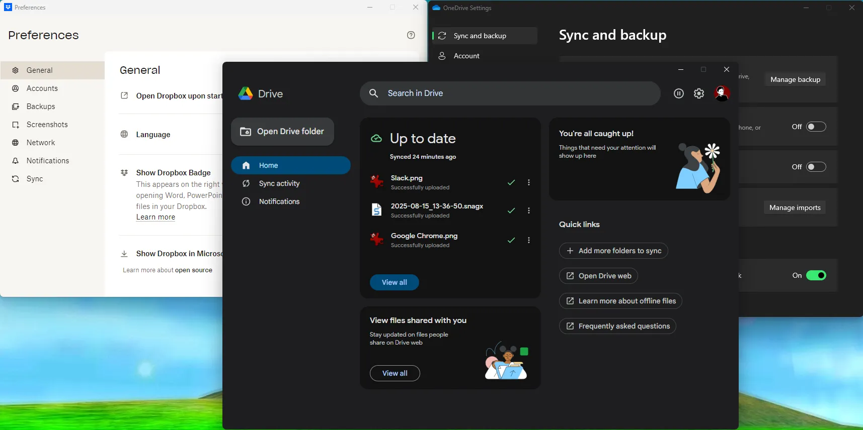 Windows Drei Cloud-Speicher-Apps geöffnet