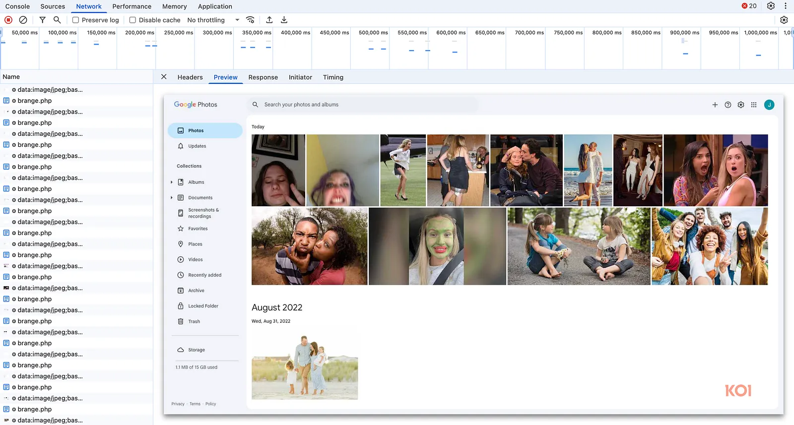 Cattura dello screenshot di Koi Security Google Foto