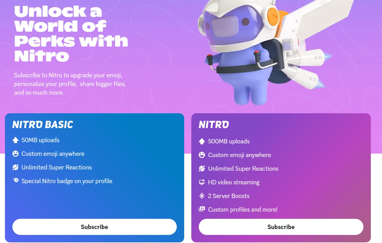 Discord Nitro 定價頁面