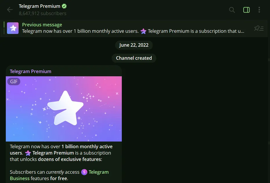Telegram Premium 機器人訊息