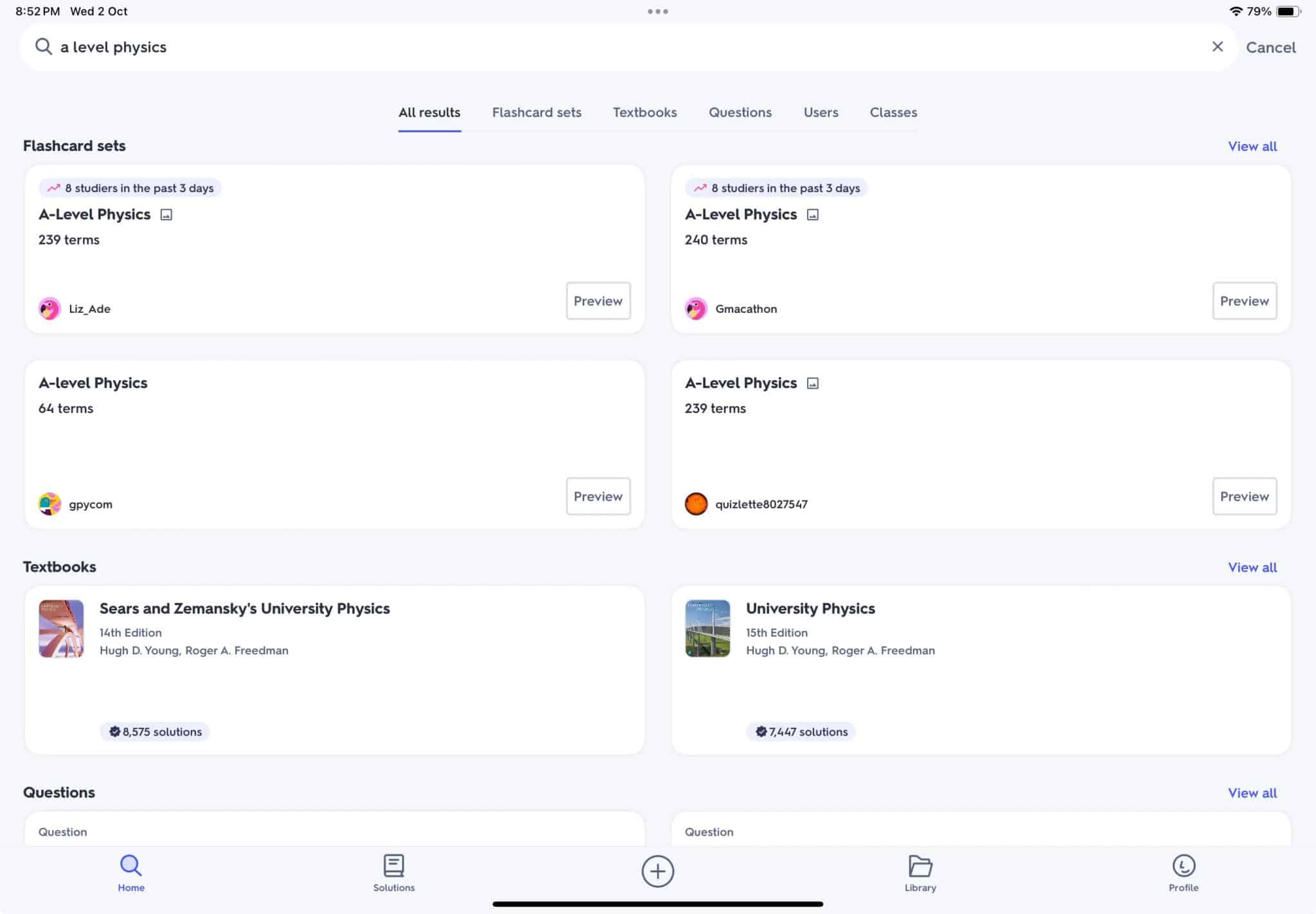 Mazzi di Quizlet predefiniti di fisica di livello A