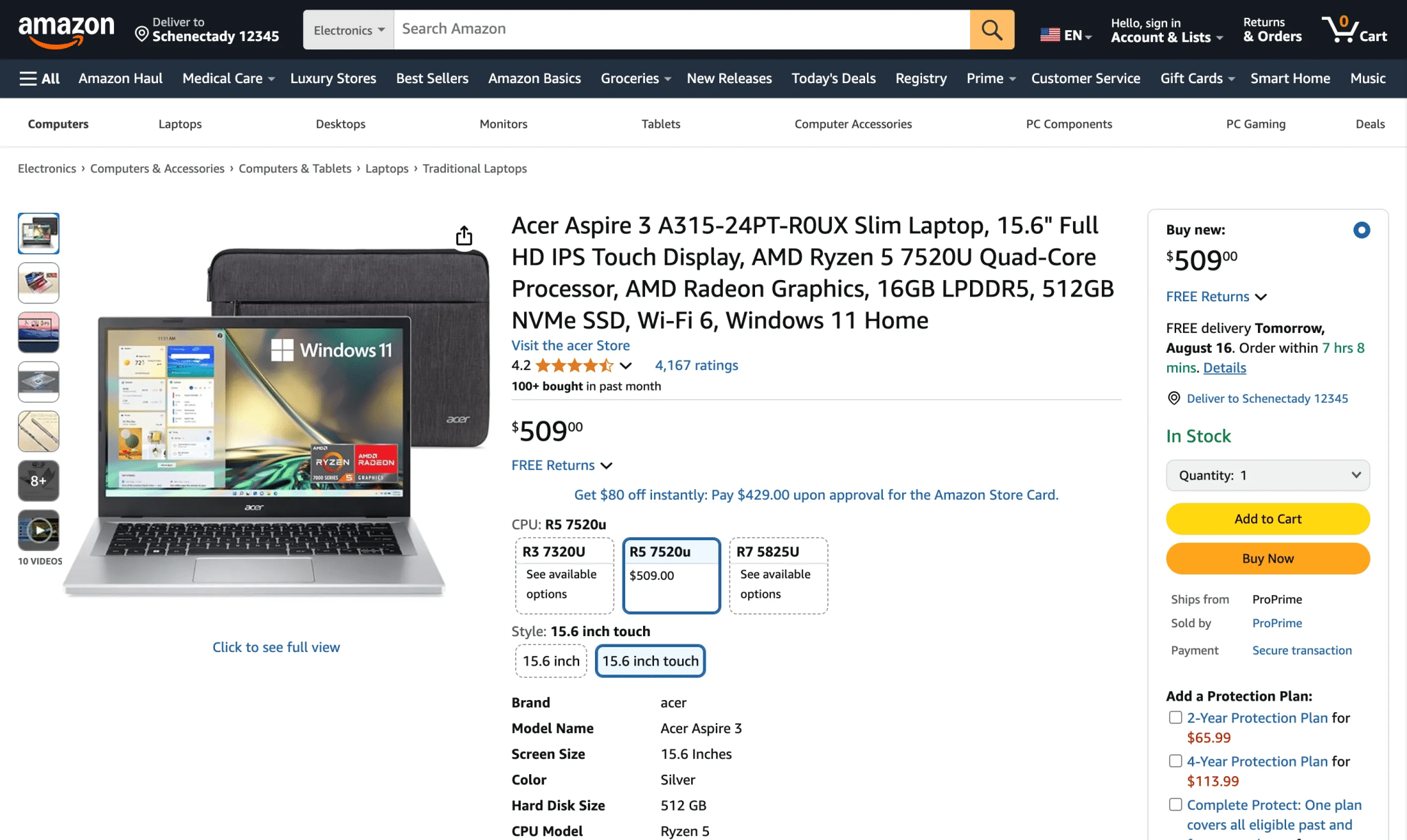 Acer Aspire 3 laptop on Amazon going for 0