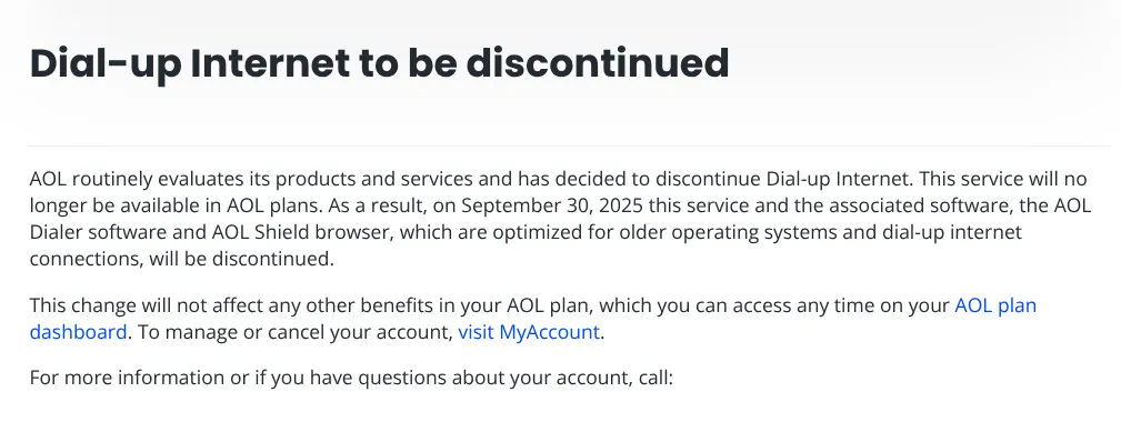 Declaração da AOL sobre o fim do serviço discado