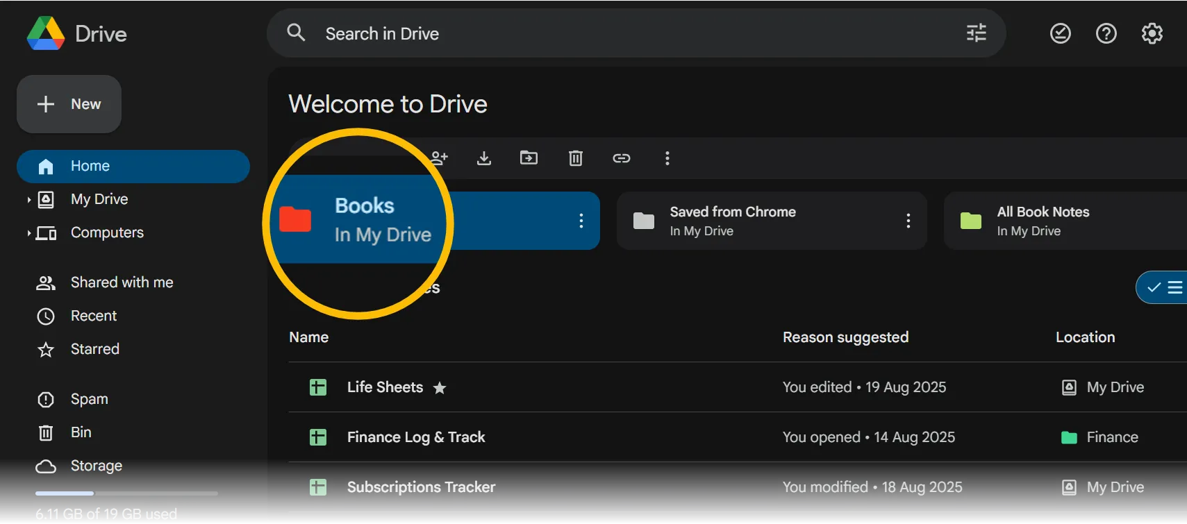 Cartella del libro in Google Drive