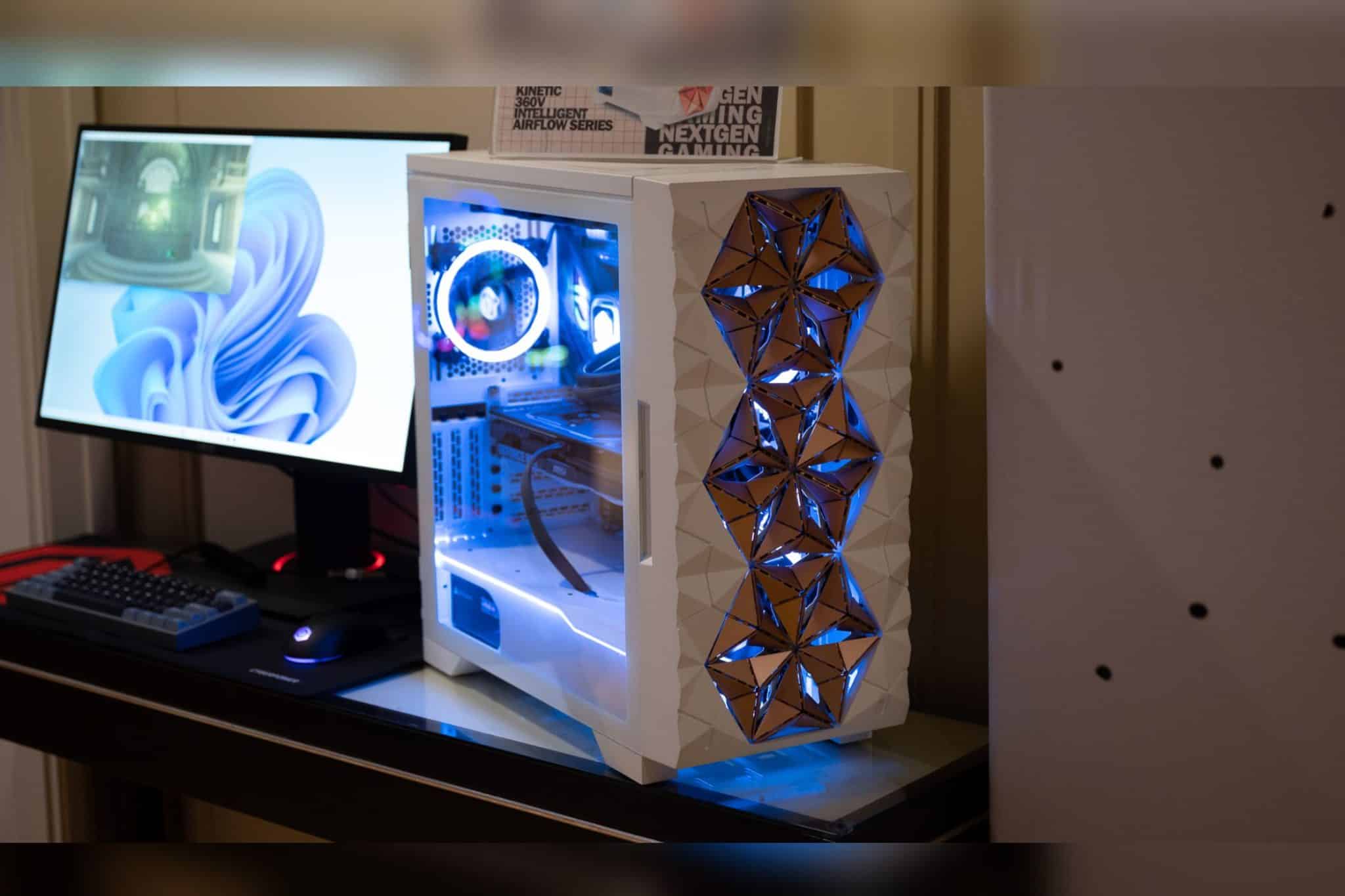 Obudowa do komputerów gamingowych CyberPowerPC Kinetic 360V z serii Intelligent Airflow z otwartymi otworami wentylacyjnymi