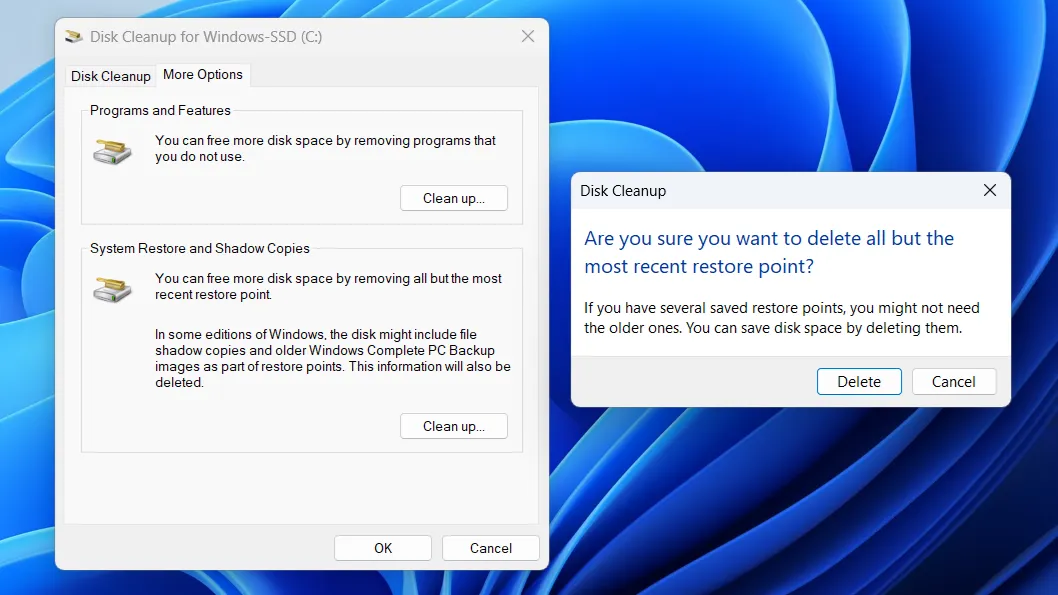 Delete Old Restore Points prompt in Windows-1
