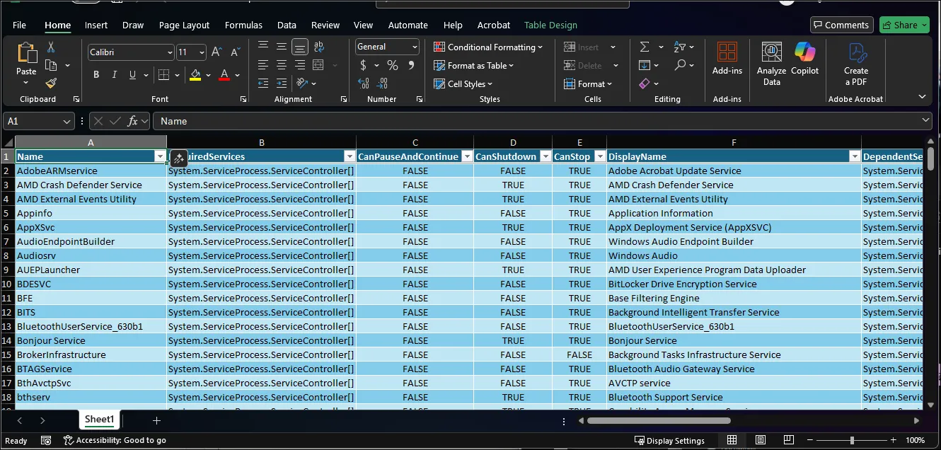 report excel generato da importexcel