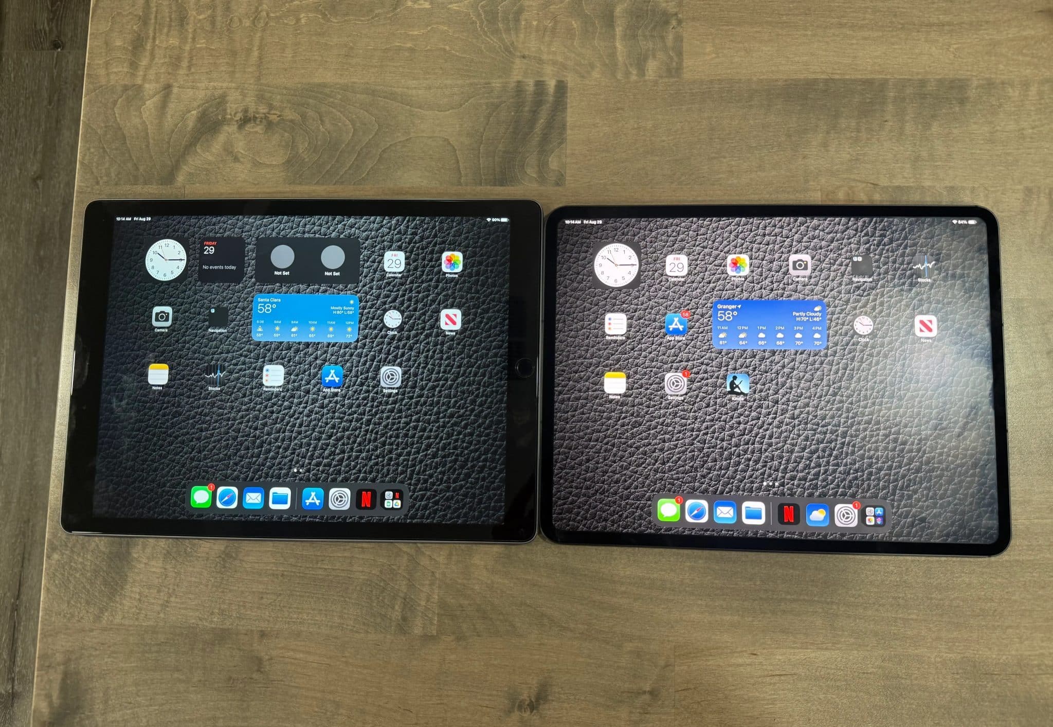 iPad Pro di prima generazione a sinistra accanto all'iPad Pro del 2024 a destra