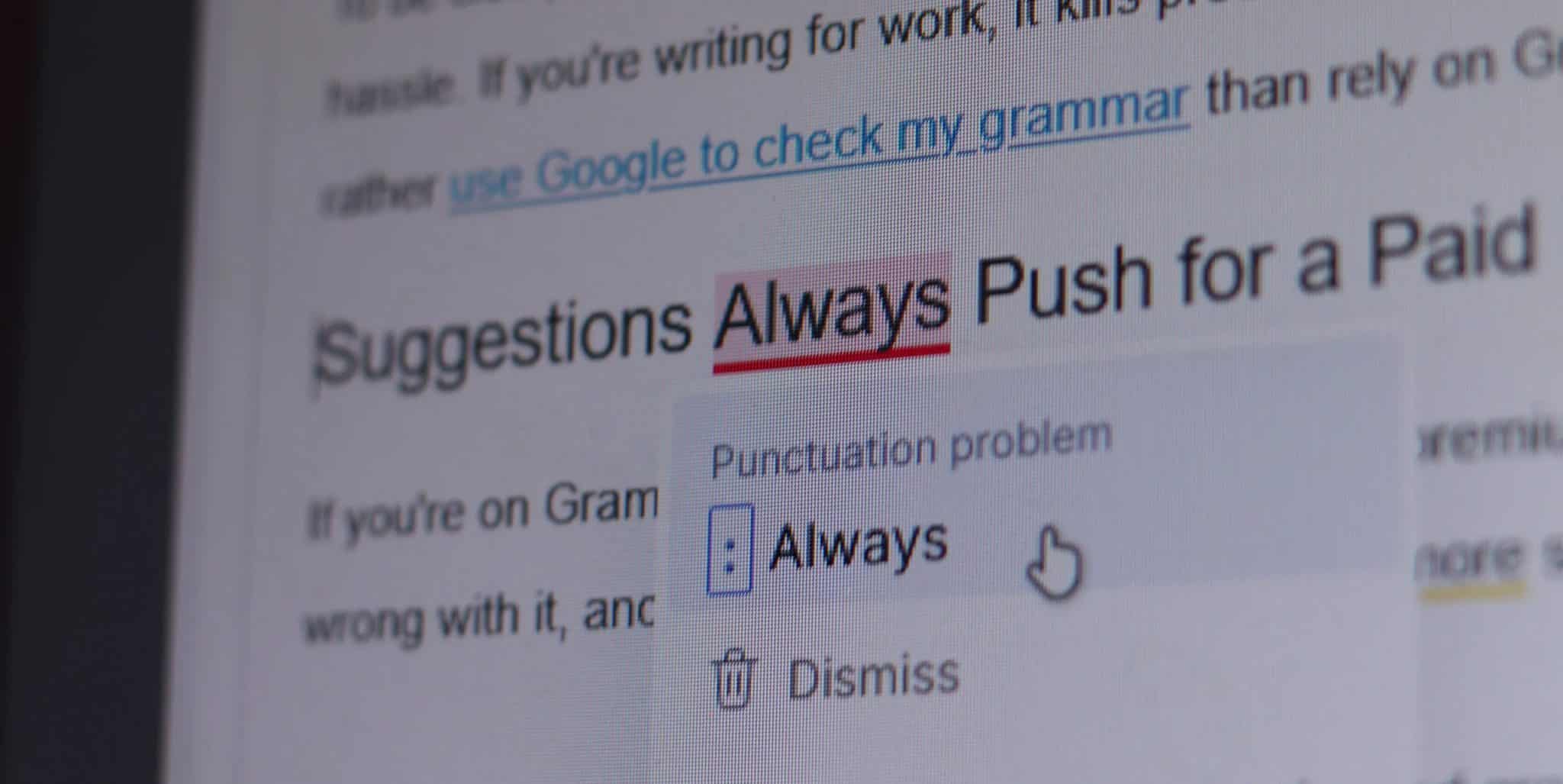Grammarly 顯示錯誤的建議