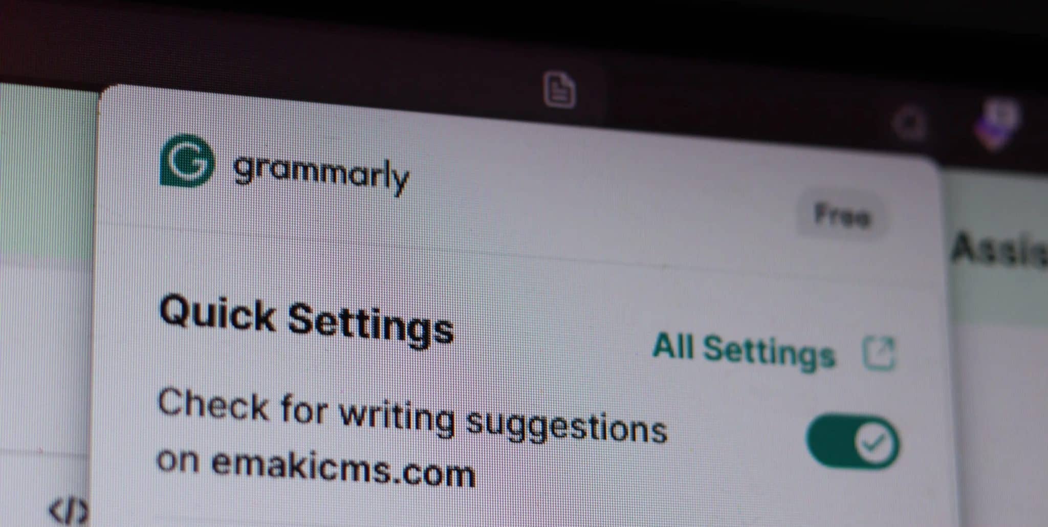 Grammarly 快速設定面板