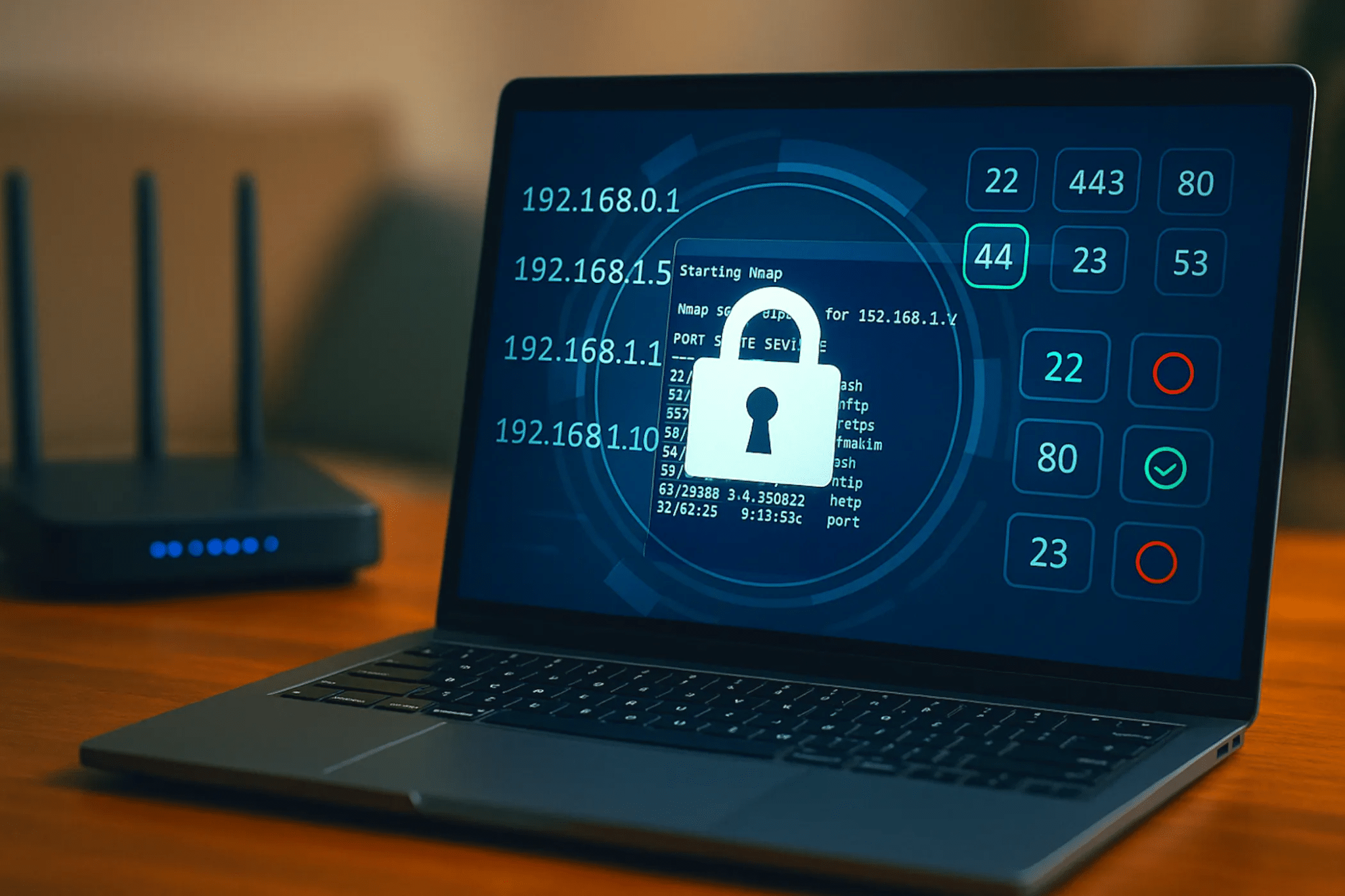 Controllo dell'indirizzo IP sullo schermo del laptop.