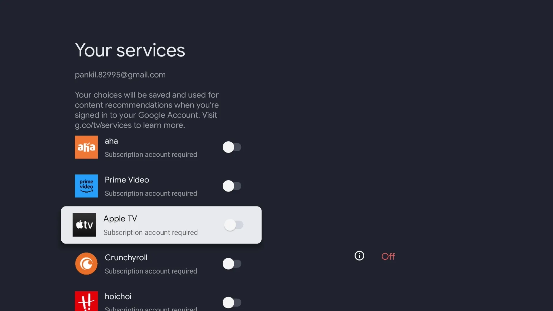 Gestisci il menu dei servizi su Google TV