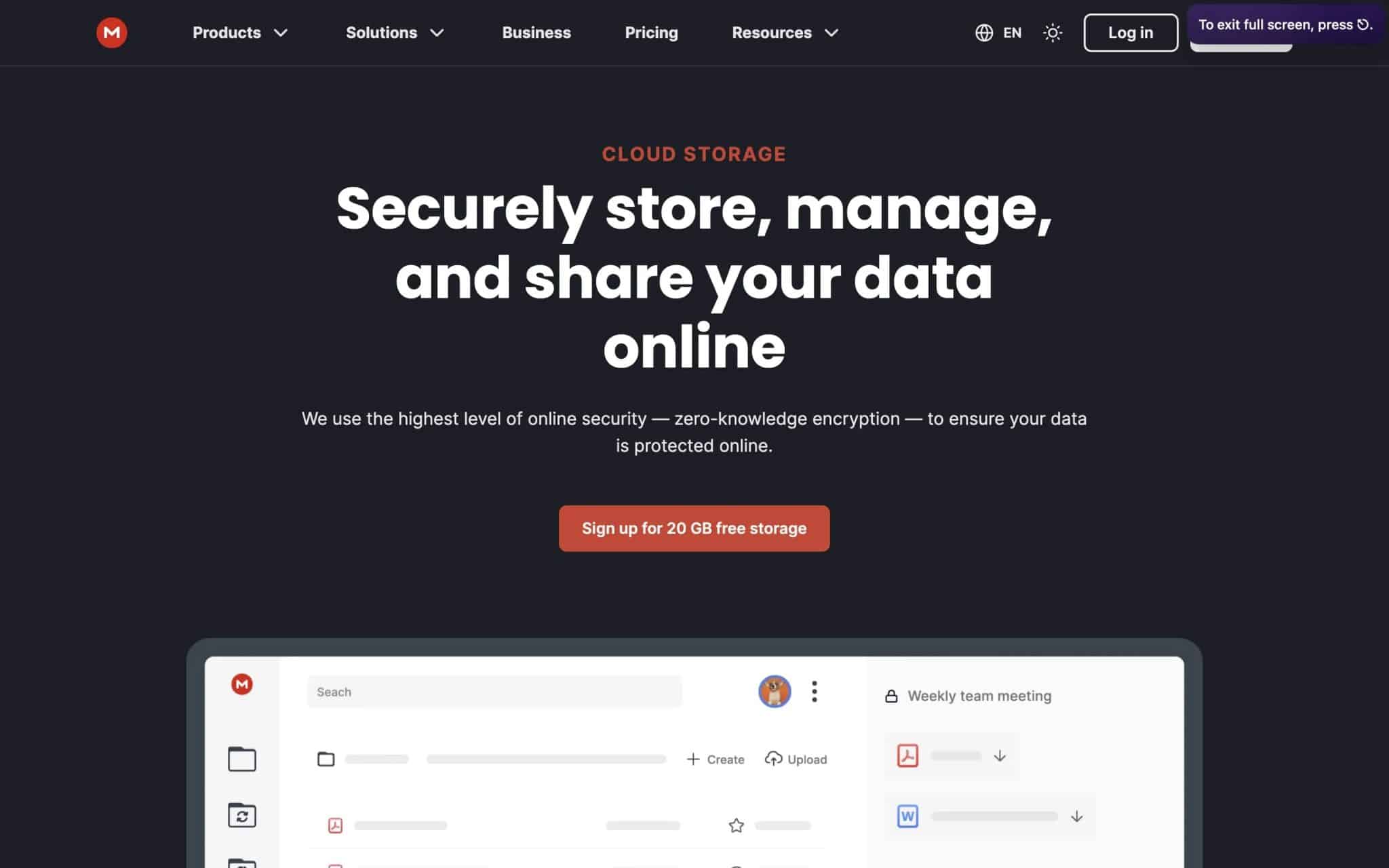 Mega-Cloud-Speicher-Landingpage