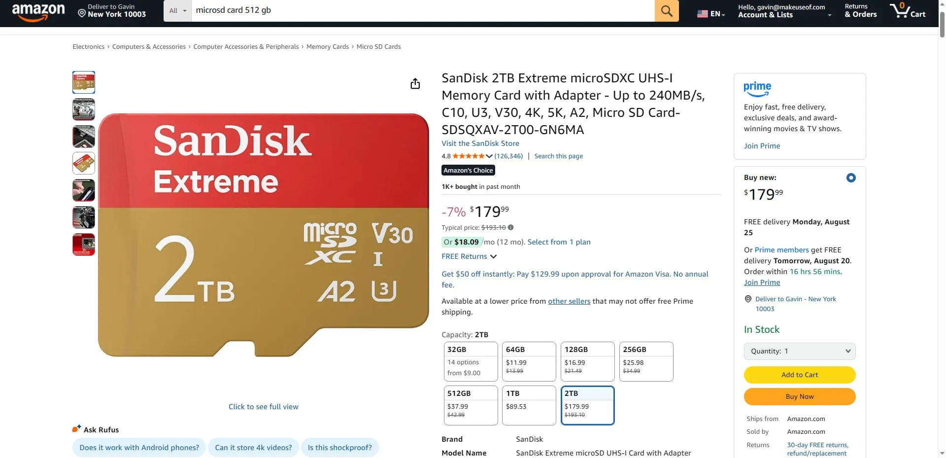 scheda microsd capacità 2 TB Amazon